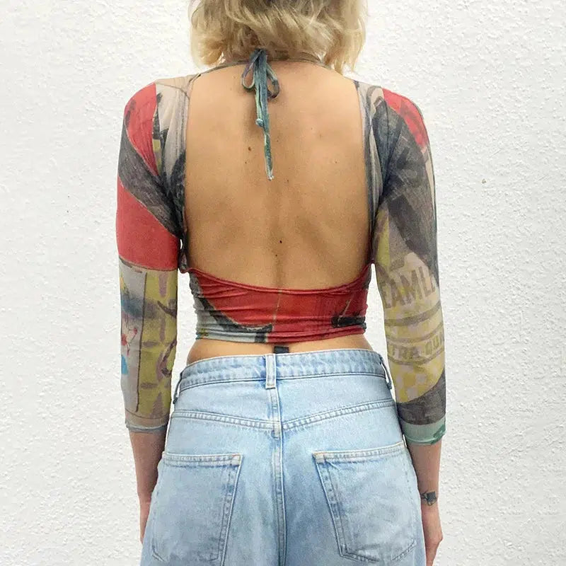 Abstract Woman Backless Crop Top - KAYSMAR