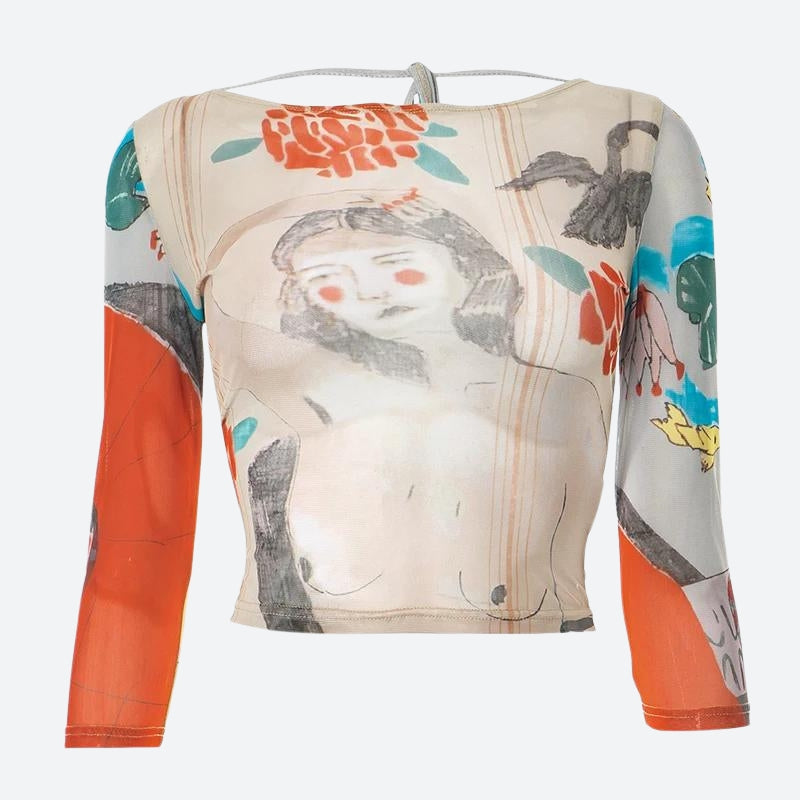 Abstract Woman Backless Crop Top - KAYSMAR
