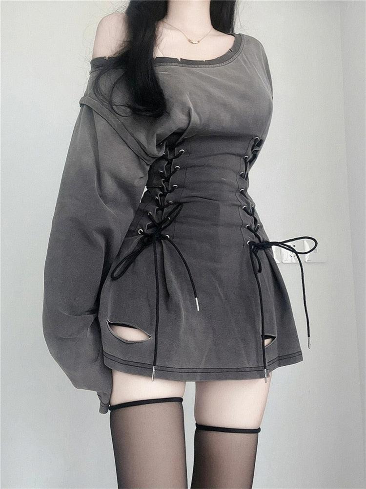 Acubi Smoke Lace Up Mini Dress - KAYSMAR