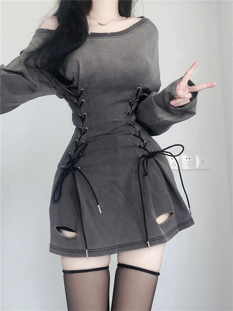 Acubi Smoke Lace Up Mini Dress - KAYSMAR