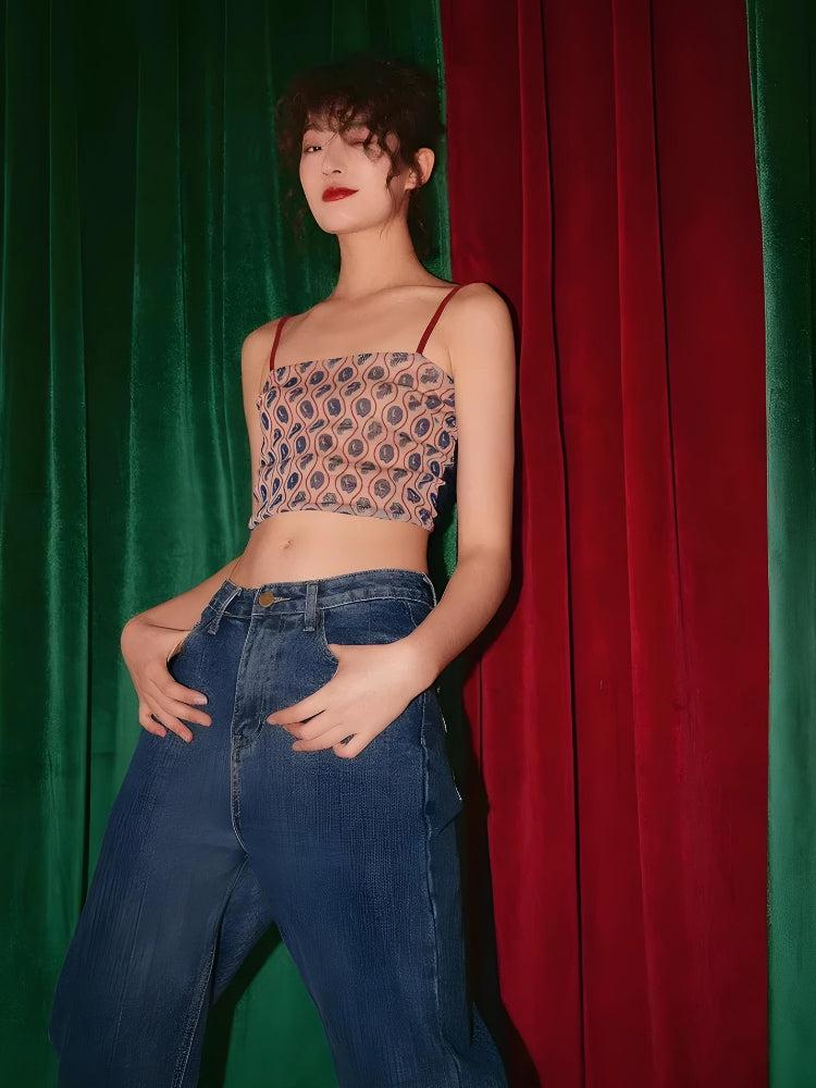 Animal Pattern Sheer Back Crop Top - KAYSMAR