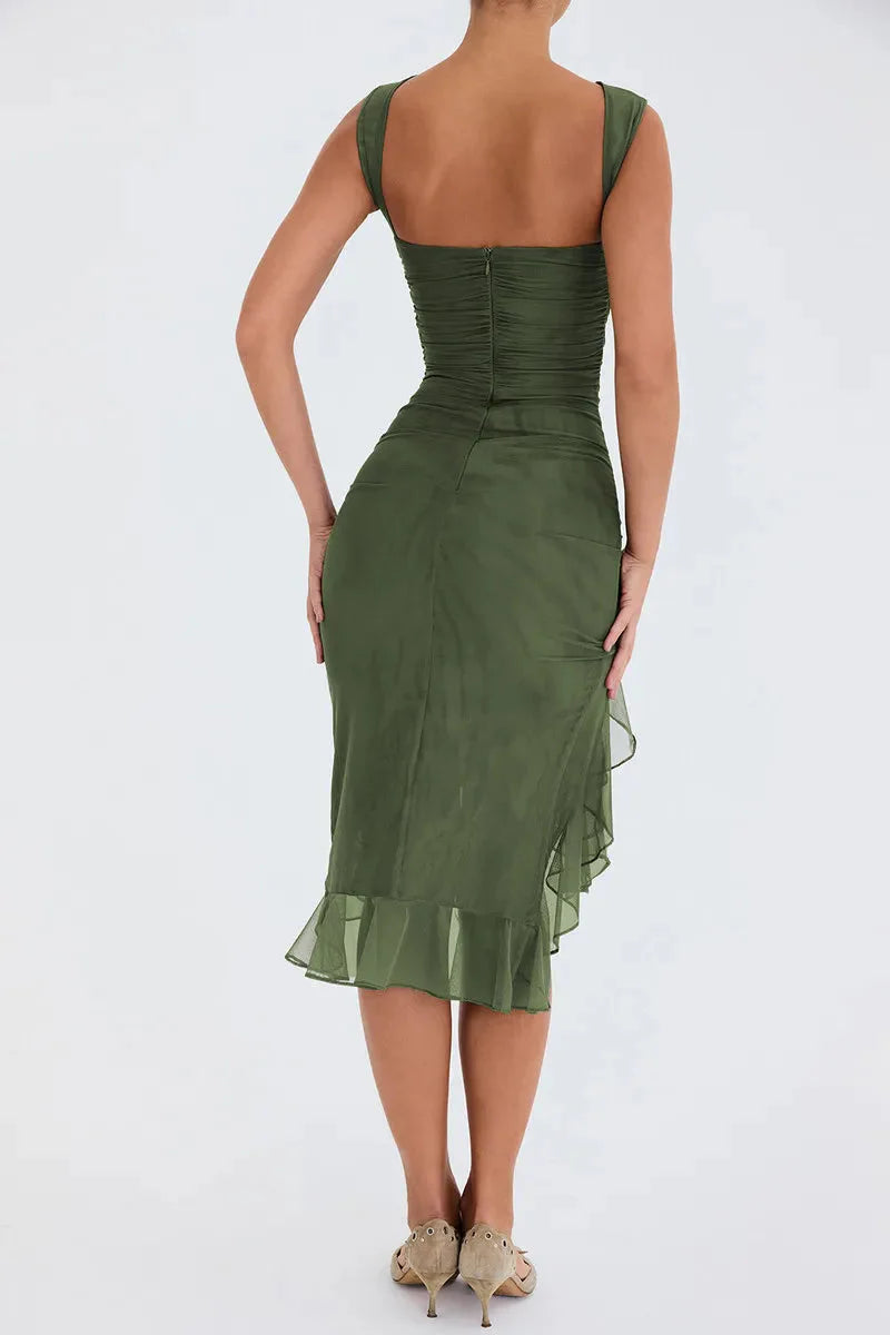 Asymmetric Ruffled Mesh Mini Dress - KAYSMAR