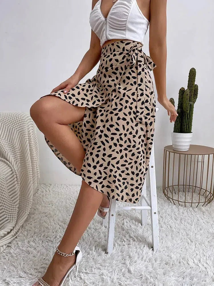 Asymmetric Tie Side Wrap Midi Skirt - KAYSMAR