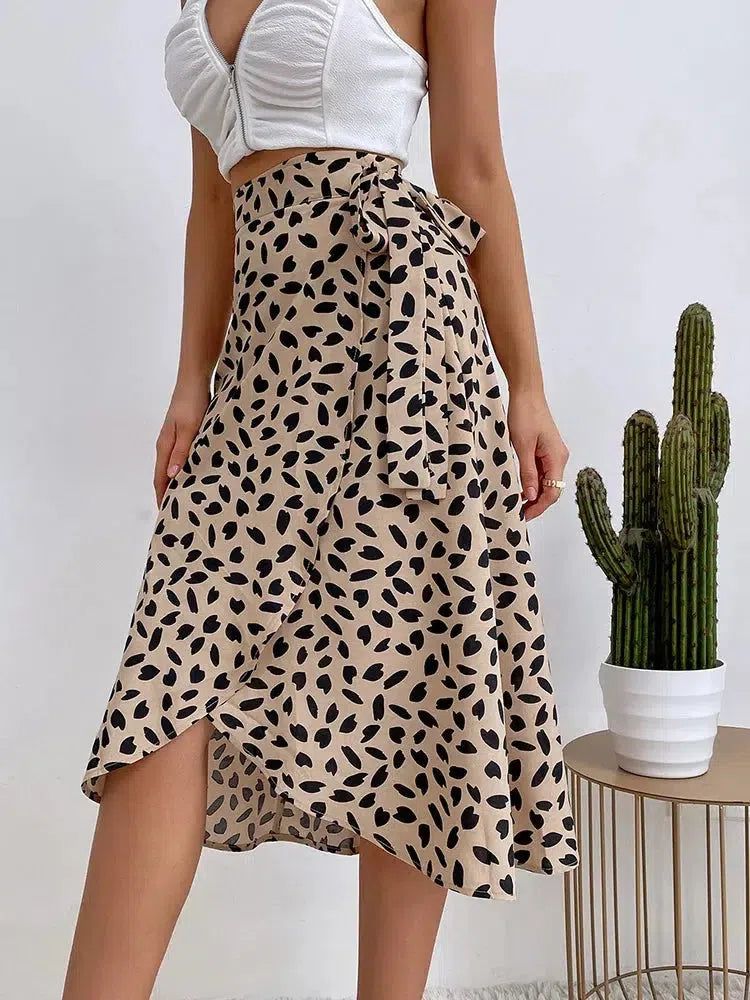 Asymmetric Tie Side Wrap Midi Skirt - KAYSMAR