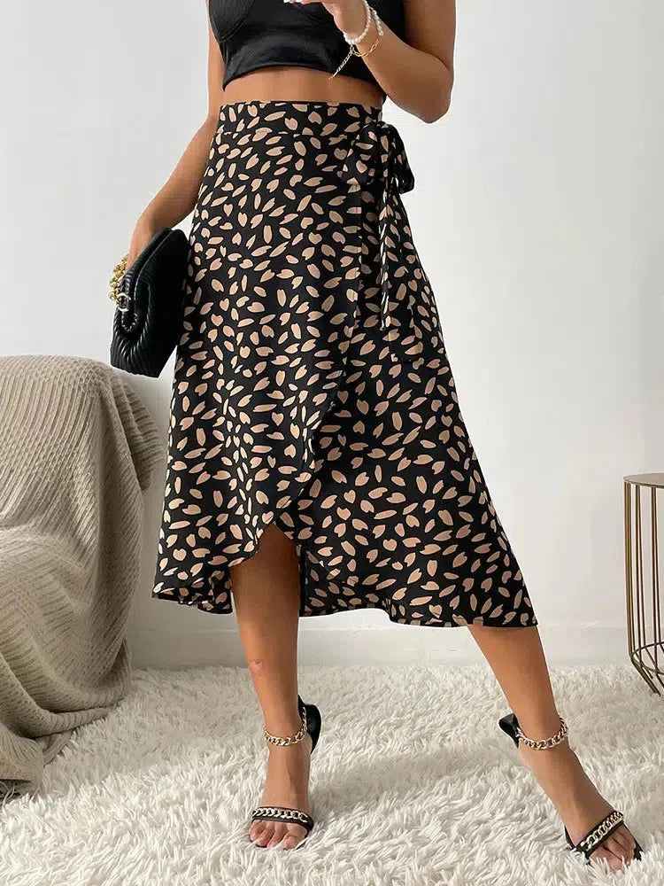 Asymmetric Tie Side Wrap Midi Skirt - KAYSMAR