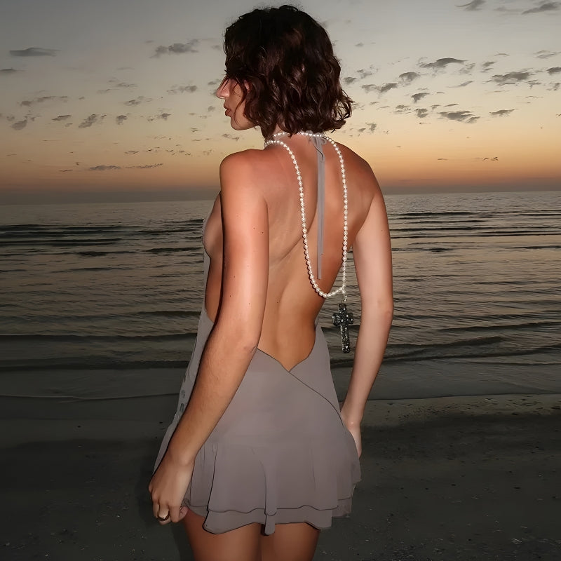 Backless Button Mini Dress - KAYSMAR