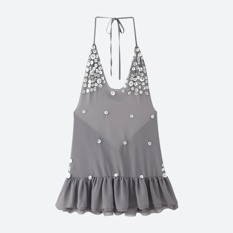 Backless Button Mini Dress - KAYSMAR