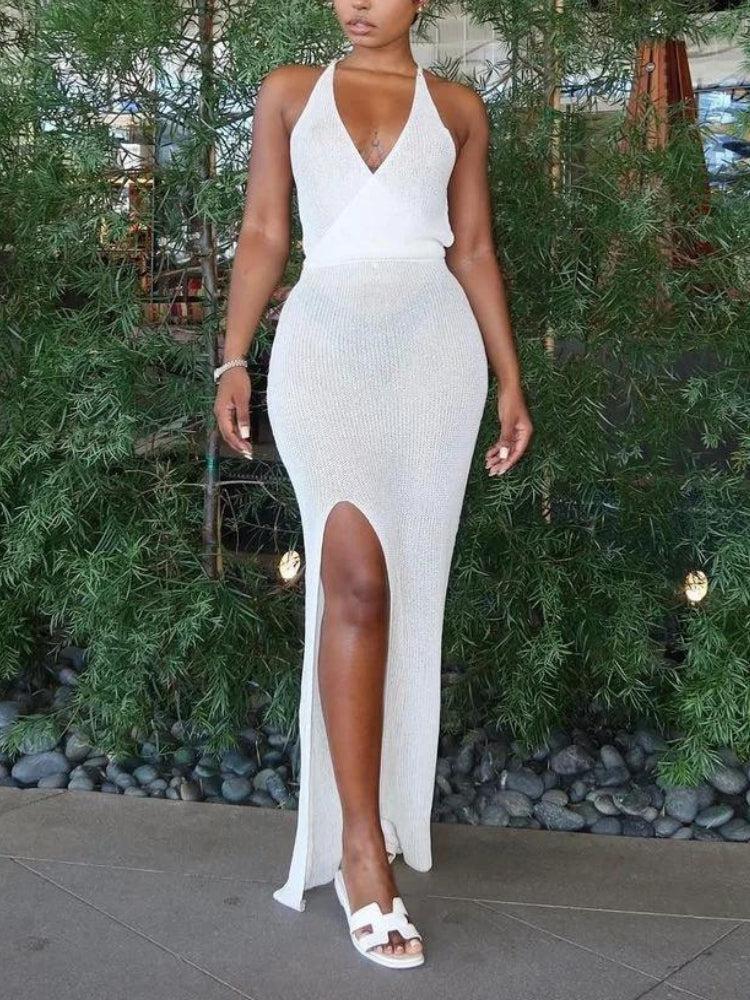 Backless Slit Crochet Maxi Dress - KAYSMAR