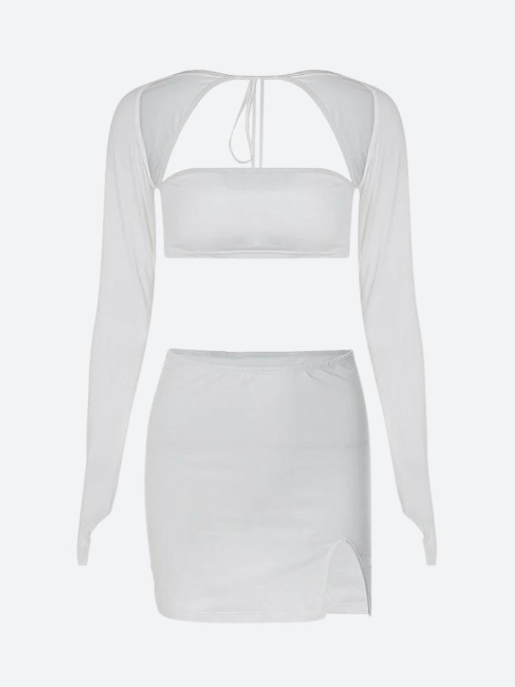 Baddie Crop Top & Slit Mini Skirt Two Piece Set - KAYSMAR