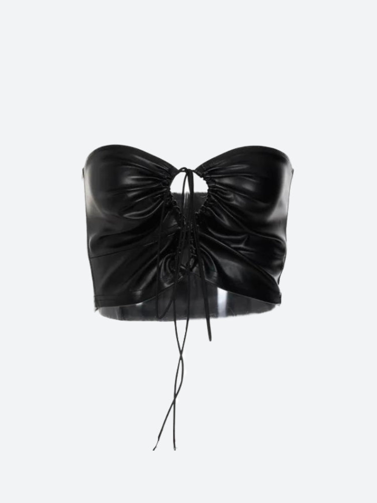Baddie Faux Leather Lace Up Crop Top - KAYSMAR