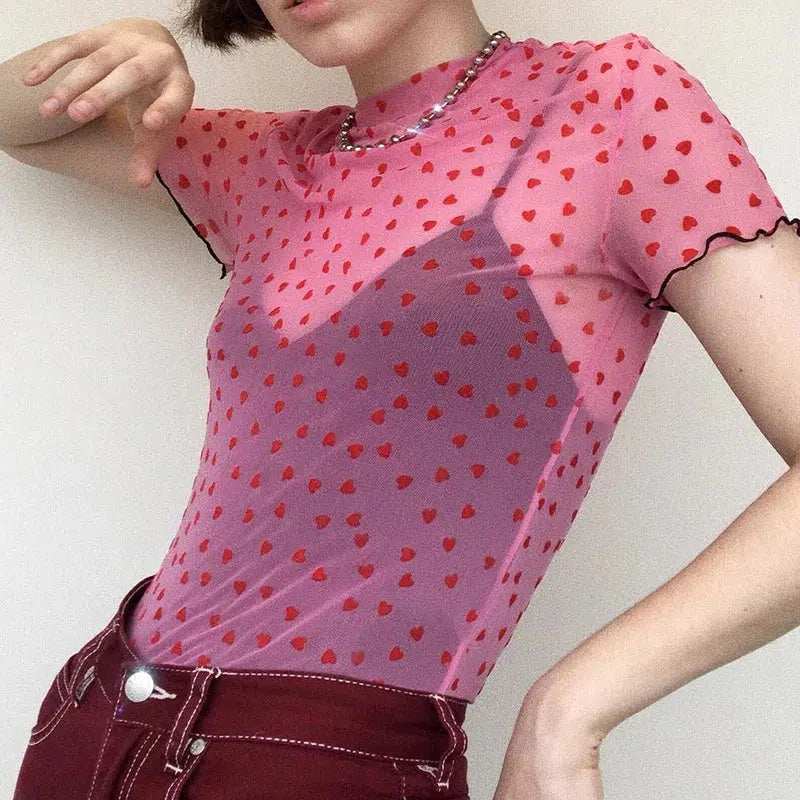 Baddie Heart Mesh Crop Top - KAYSMAR