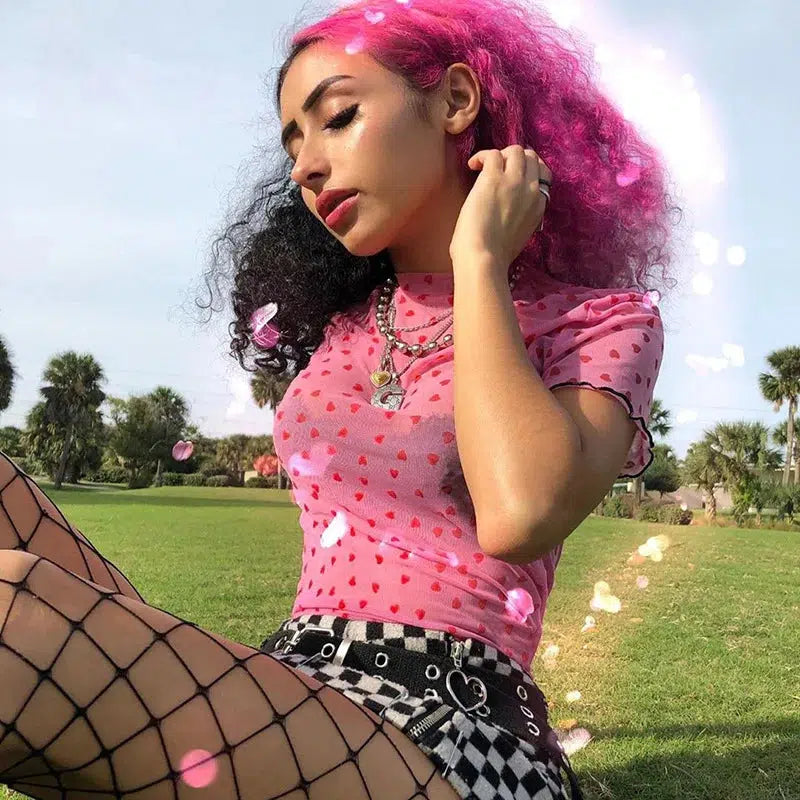 Baddie Heart Mesh Crop Top - KAYSMAR