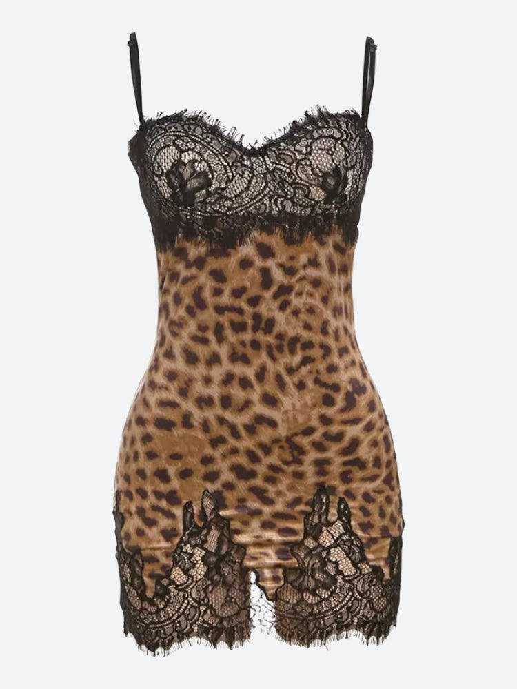 Baddie Leopard Lace Mini Dress - KAYSMAR