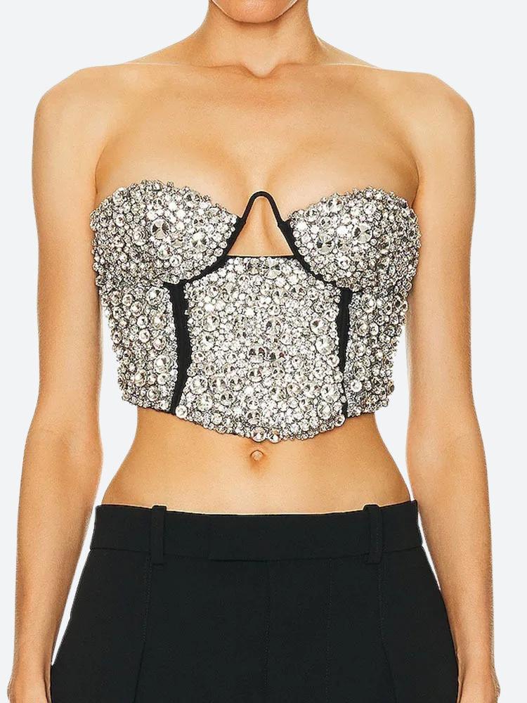 Baddie Rhinestone Bustier Crop Top - KAYSMAR