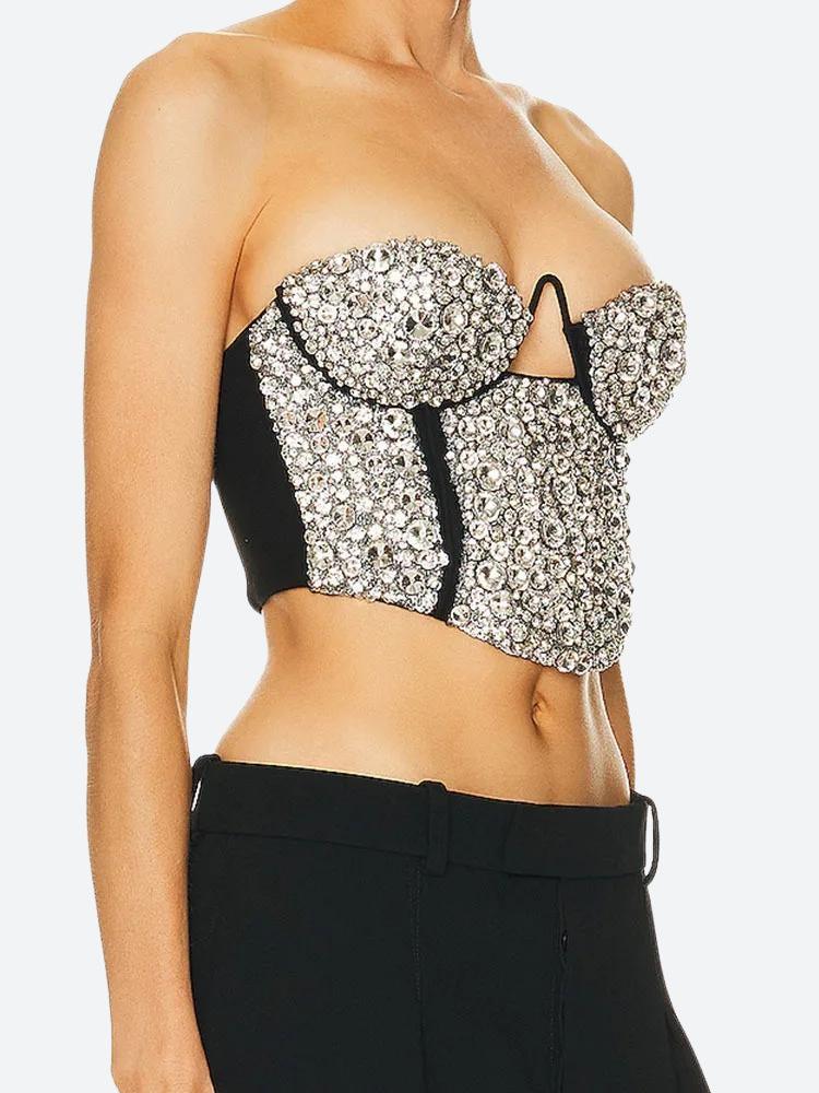 Baddie Rhinestone Bustier Crop Top - KAYSMAR
