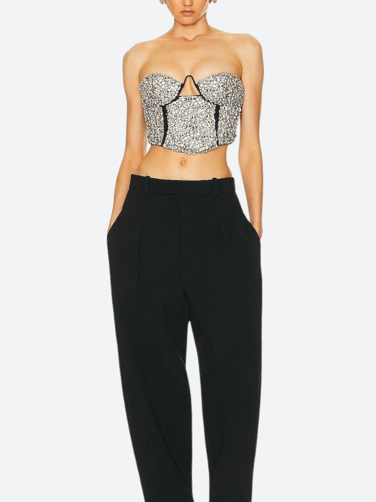Baddie Rhinestone Bustier Crop Top - KAYSMAR