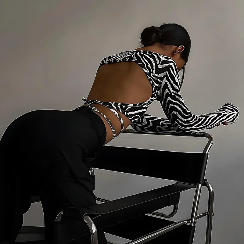 Baddie Zebra Backless Crop Top - KAYSMAR