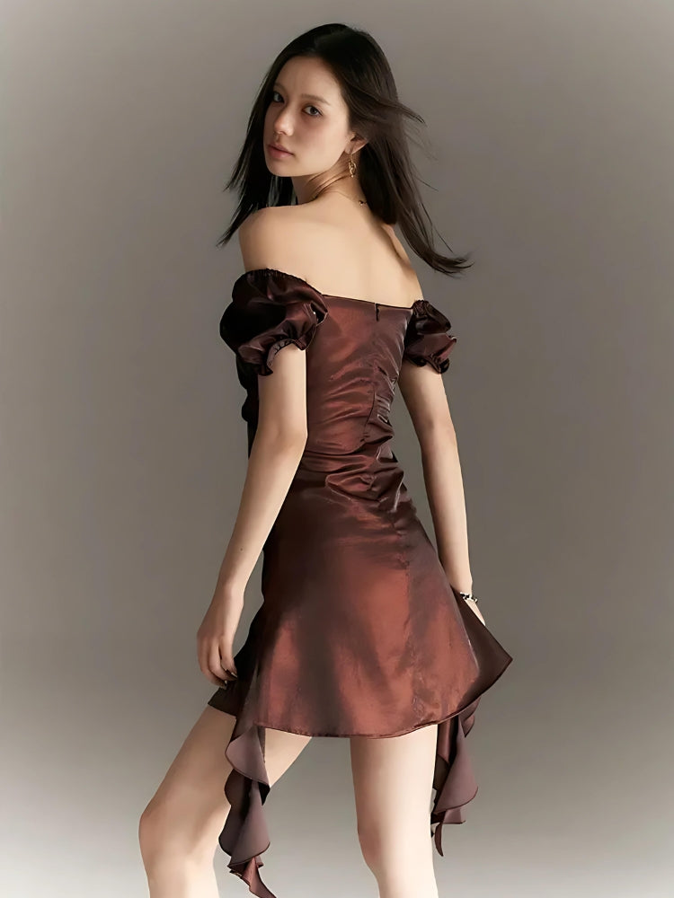 Balloon Sleeve Ruched Mini Dress - KAYSMAR