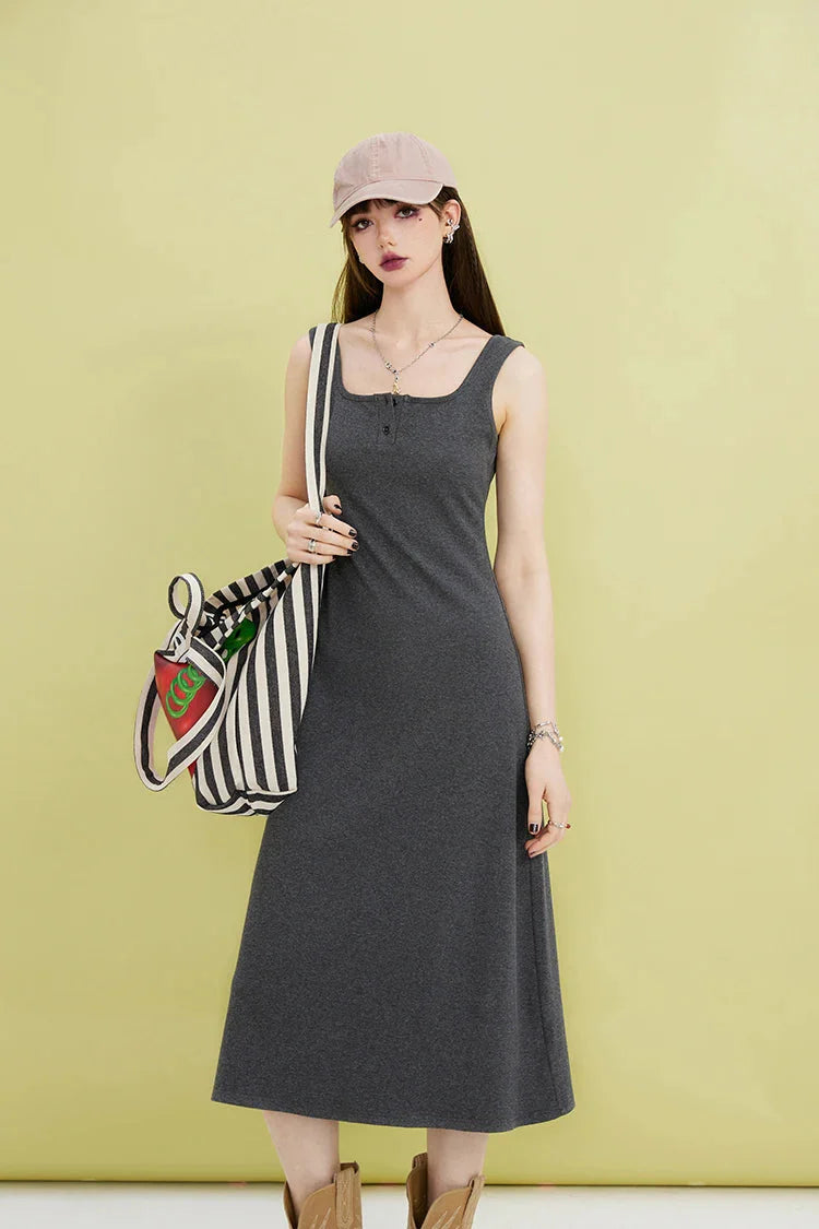Basic Casual Button Up Midi Dress - KAYSMAR