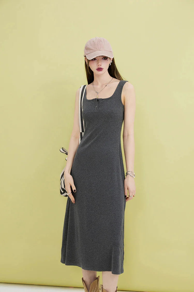 Basic Casual Button Up Midi Dress - KAYSMAR