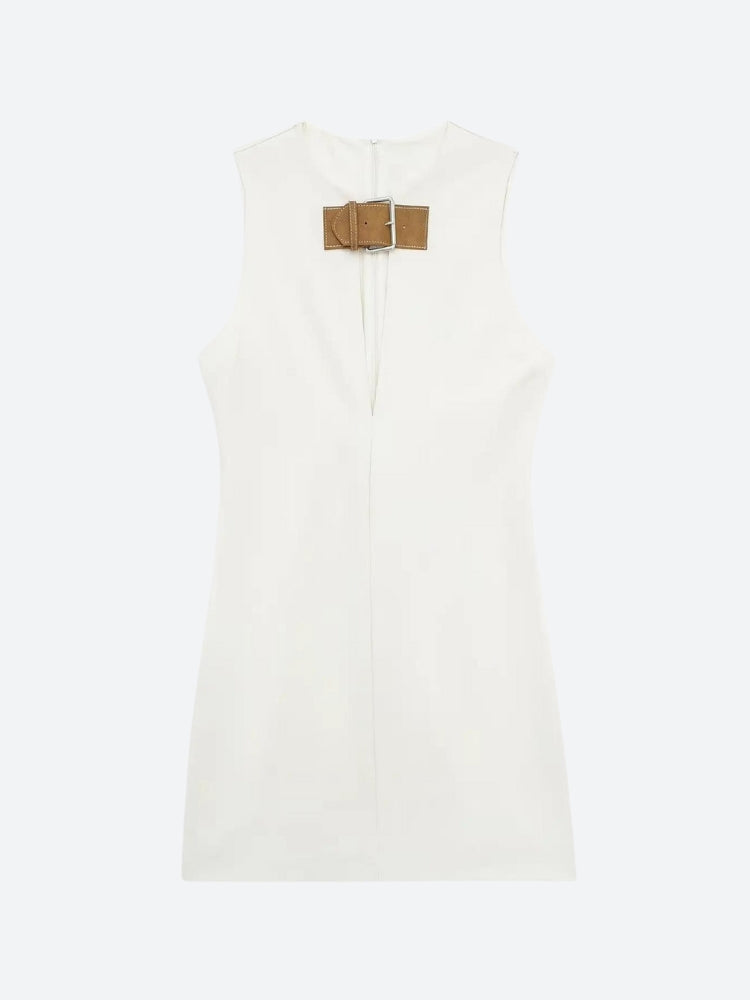 Belted Plunge Neck Mini Dress - KAYSMAR
