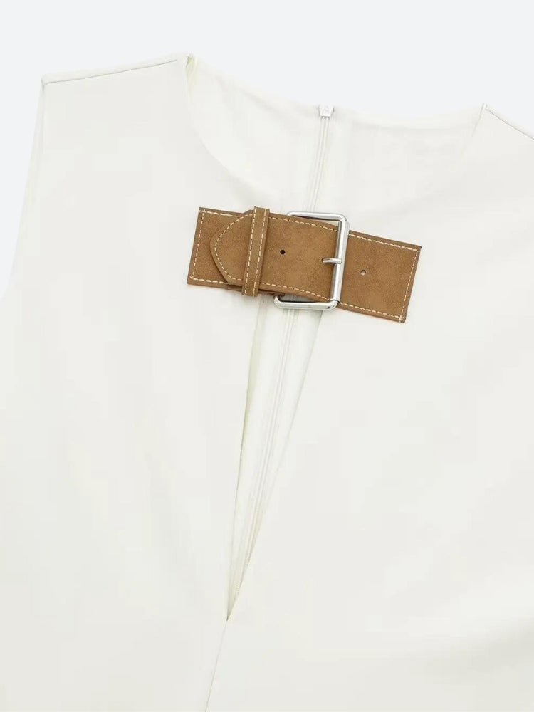 Belted Plunge Neck Mini Dress - KAYSMAR