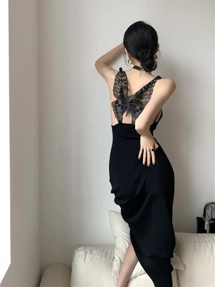 Black Butterfly Back Midi Dress - KAYSMAR