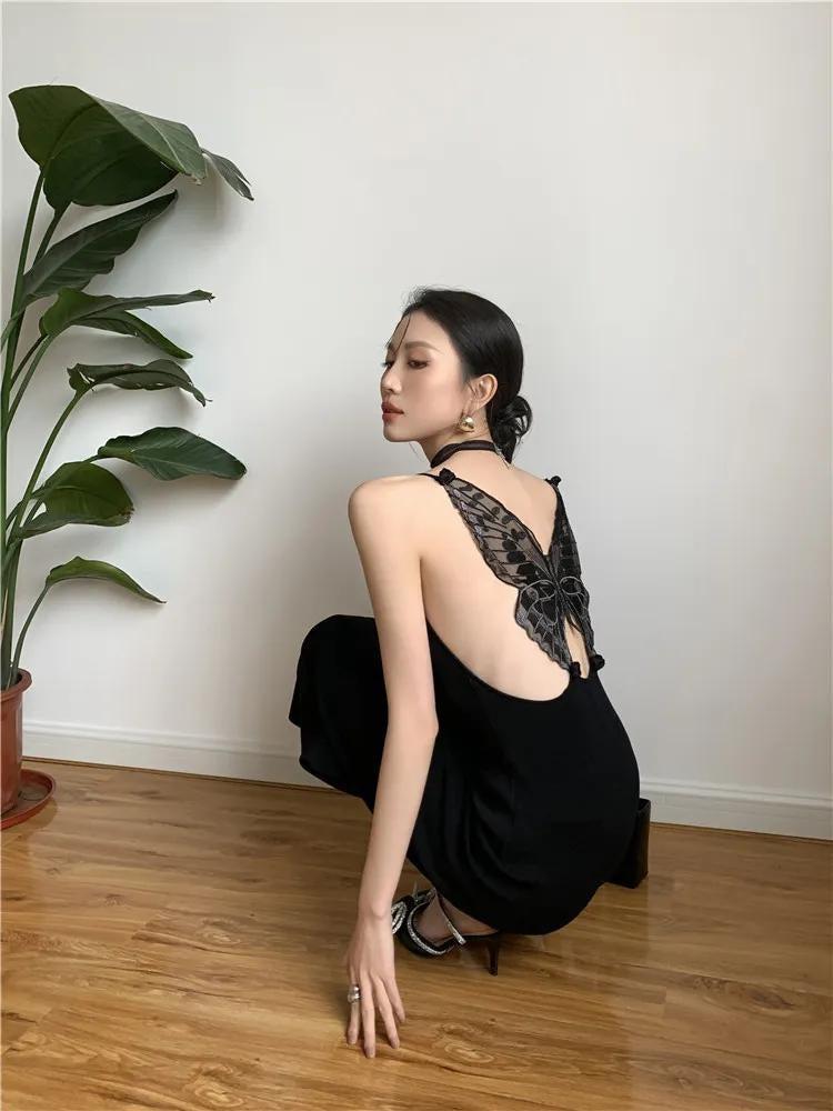 Black Butterfly Back Midi Dress - KAYSMAR