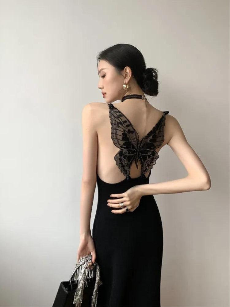 Black Butterfly Back Midi Dress - KAYSMAR