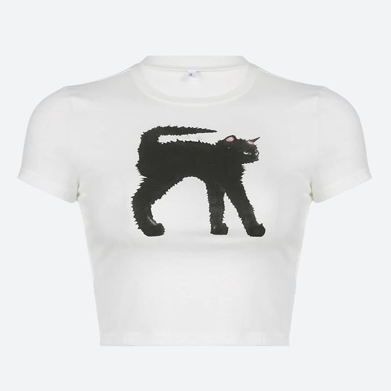 Black Cat Crop Tee - KAYSMAR