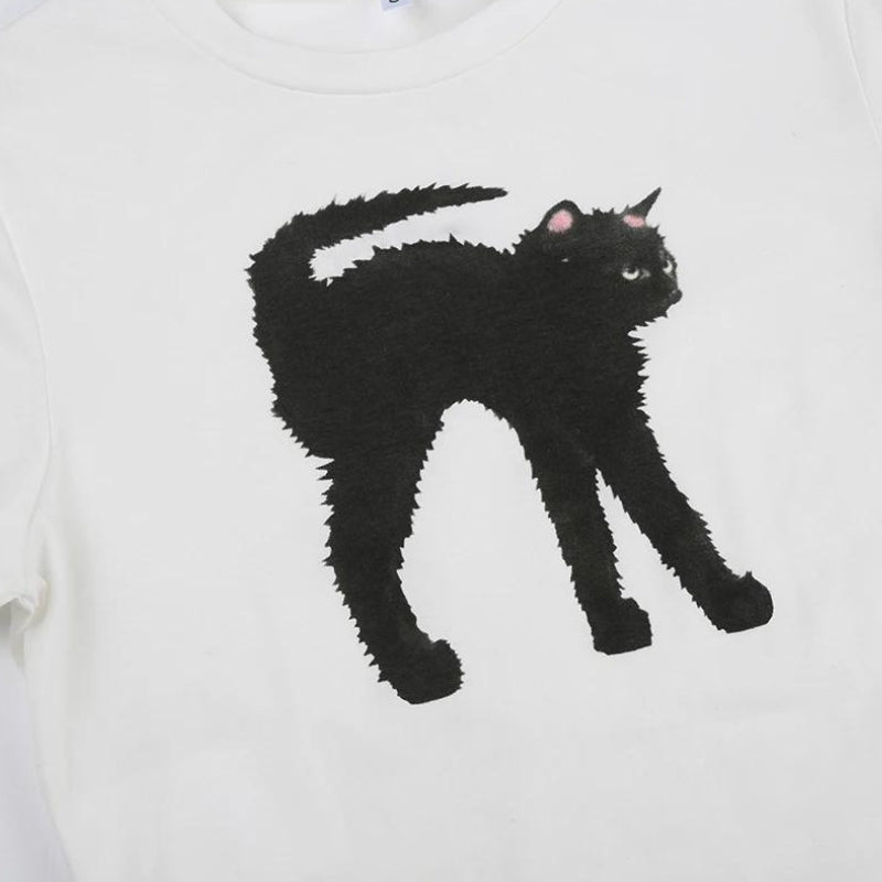 Black Cat Crop Tee - KAYSMAR