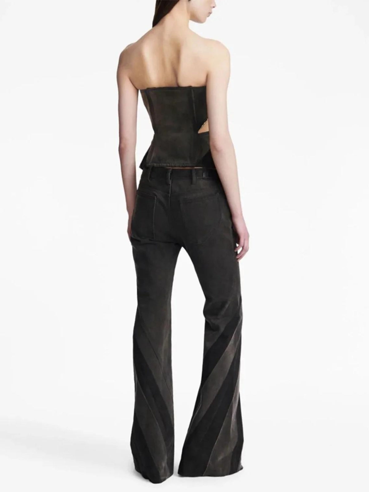 Black Denim Tube Top & Patch Jeans Two Piece Set - KAYSMAR