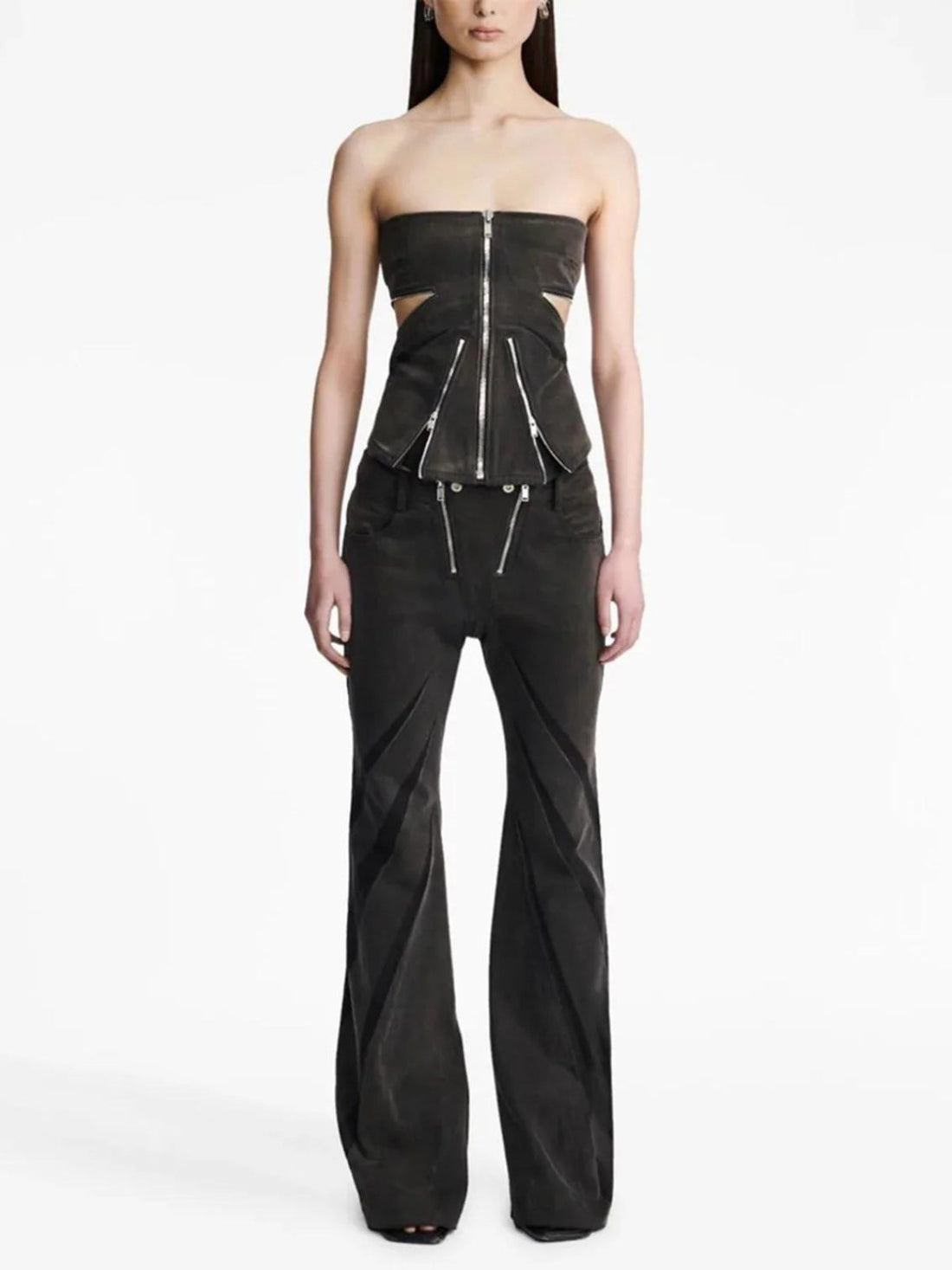 Black Denim Tube Top & Patch Jeans Two Piece Set - KAYSMAR