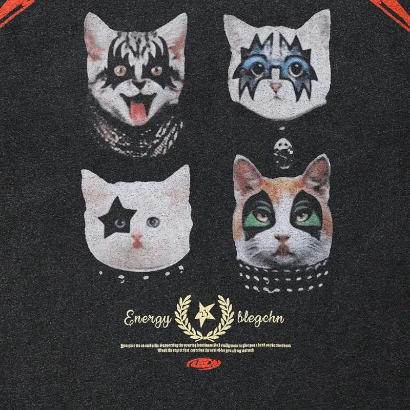 Black Energy Cat Band Tee - KAYSMAR