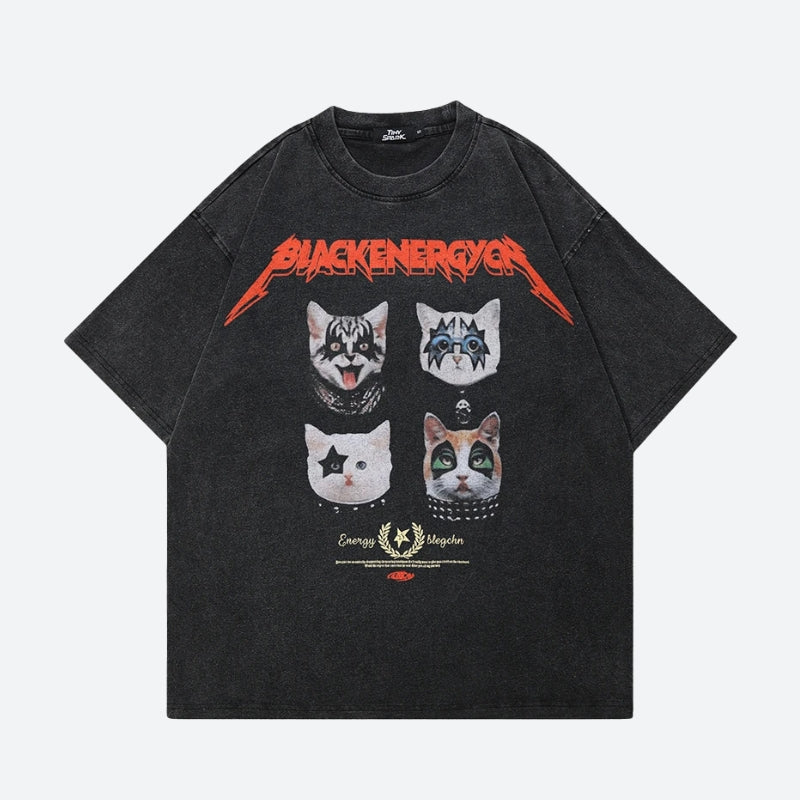Black Energy Cat Band Tee - KAYSMAR