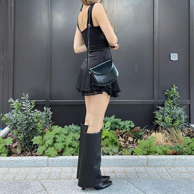 Black Tie Fastening Mini Dress - KAYSMAR