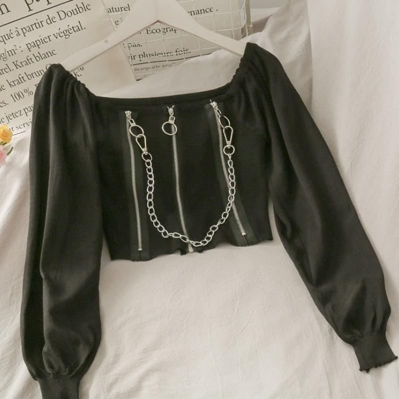 Chain Detailed Square Neck Crop Top - KAYSMAR