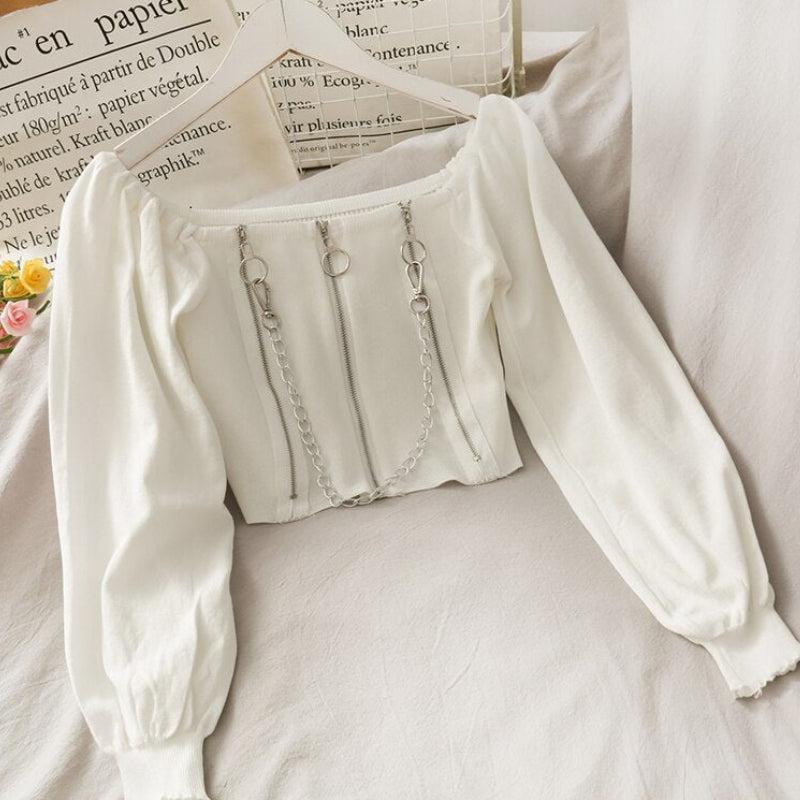 Chain Detailed Square Neck Crop Top - KAYSMAR