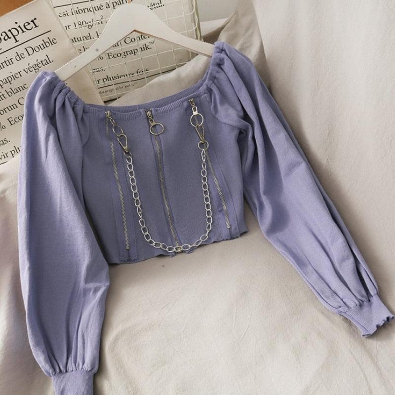 Chain Detailed Square Neck Crop Top - KAYSMAR