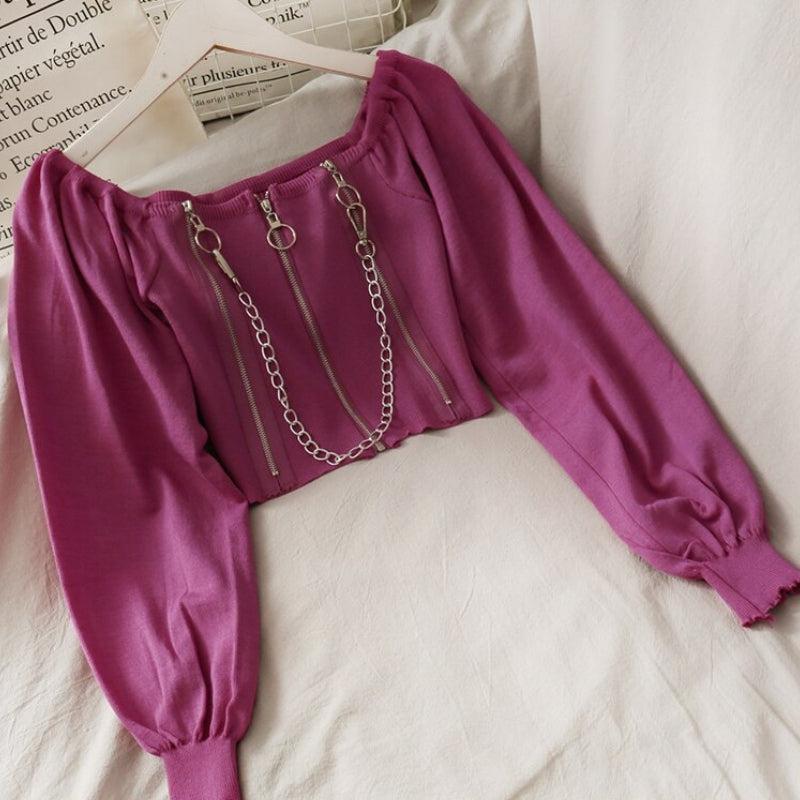 Chain Detailed Square Neck Crop Top - KAYSMAR