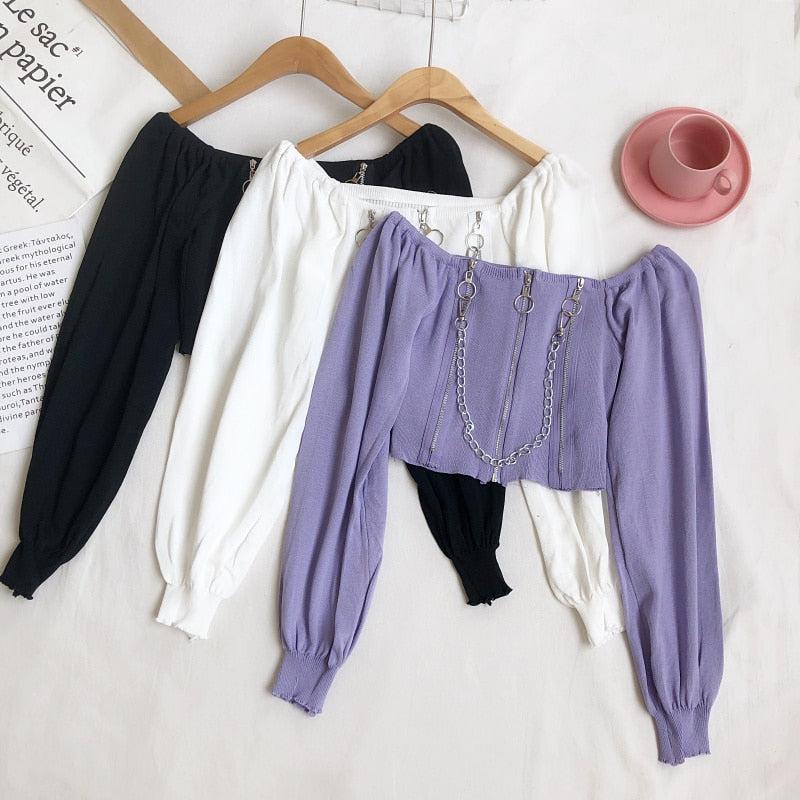 Chain Detailed Square Neck Crop Top - KAYSMAR