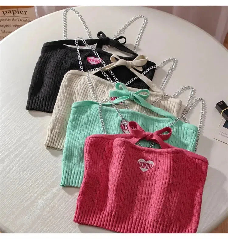 Chain Strap Knitted Crop Top - KAYSMAR