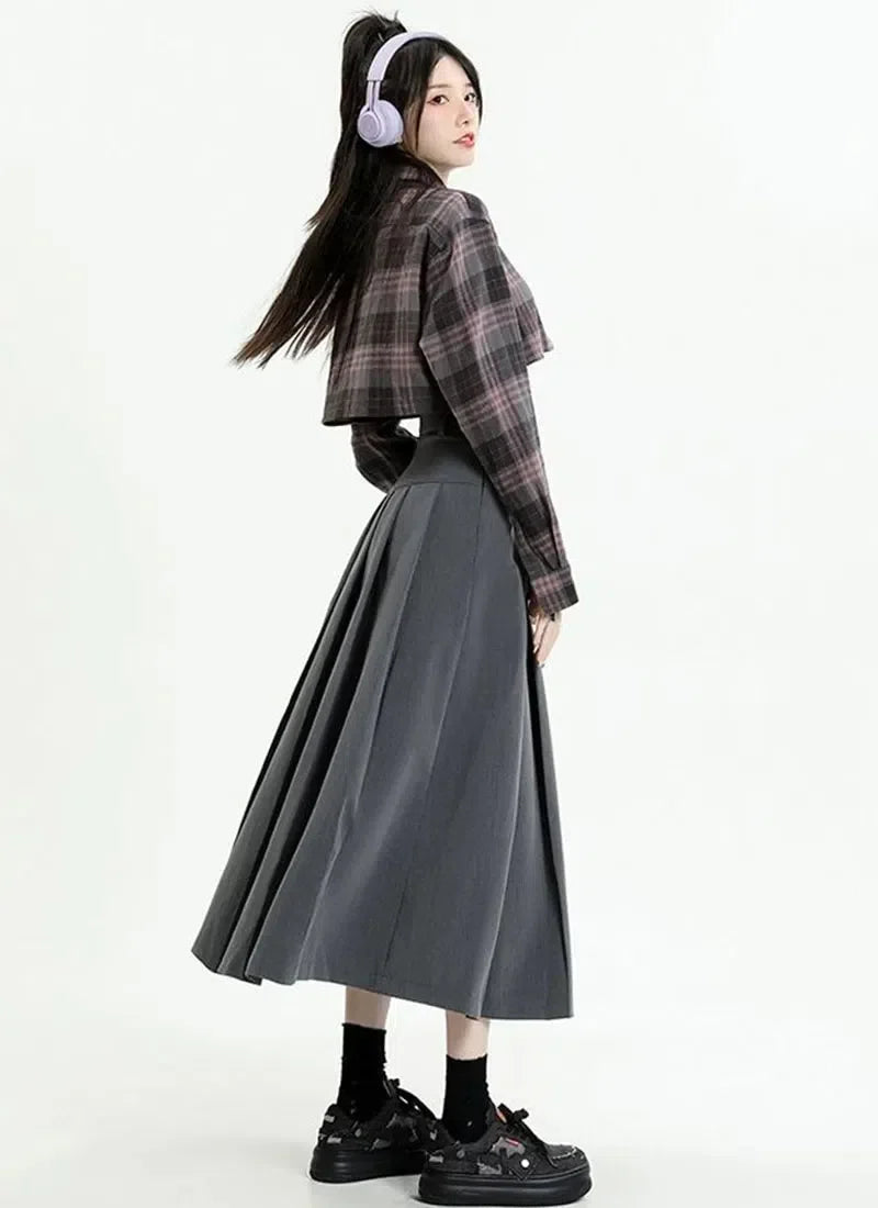 College Girl Pleated A-Line Midi Skirt - KAYSMAR