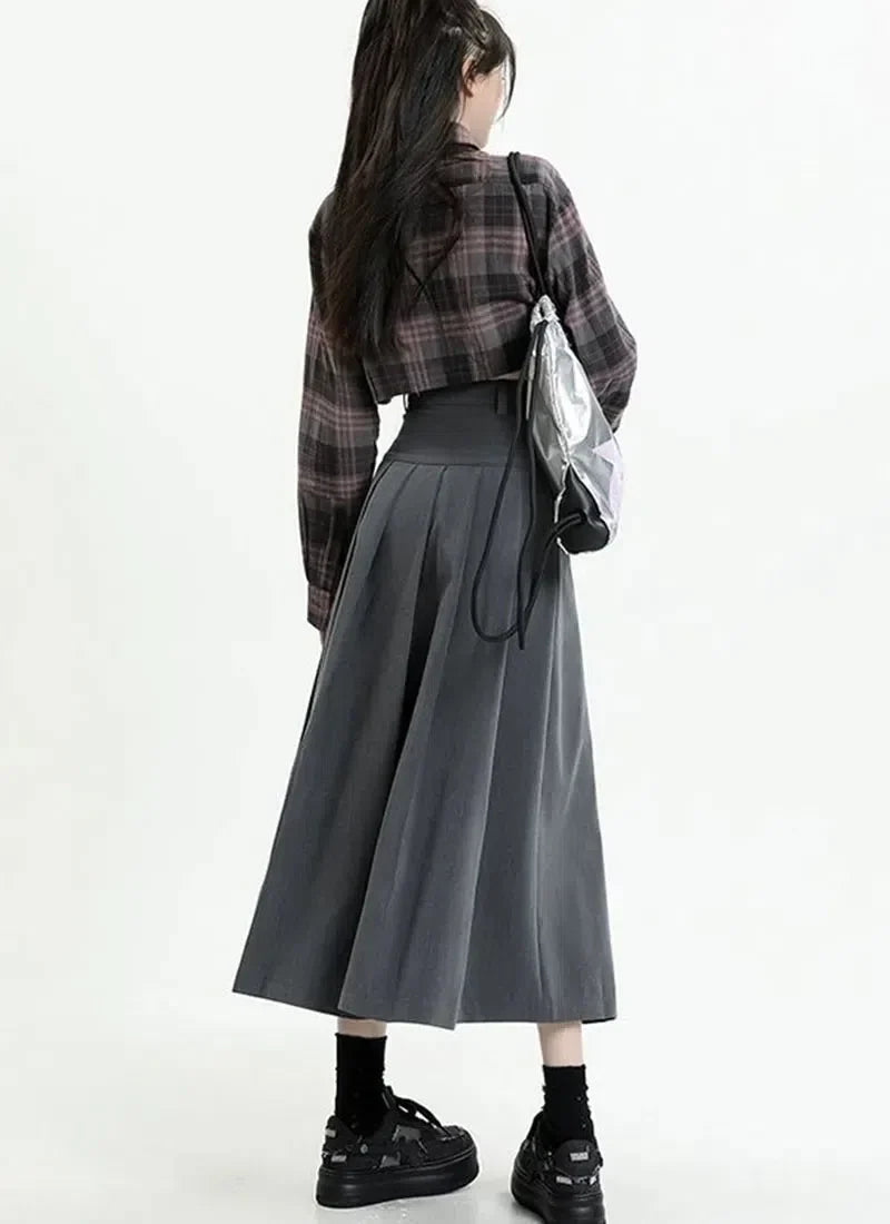 College Girl Pleated A-Line Midi Skirt - KAYSMAR