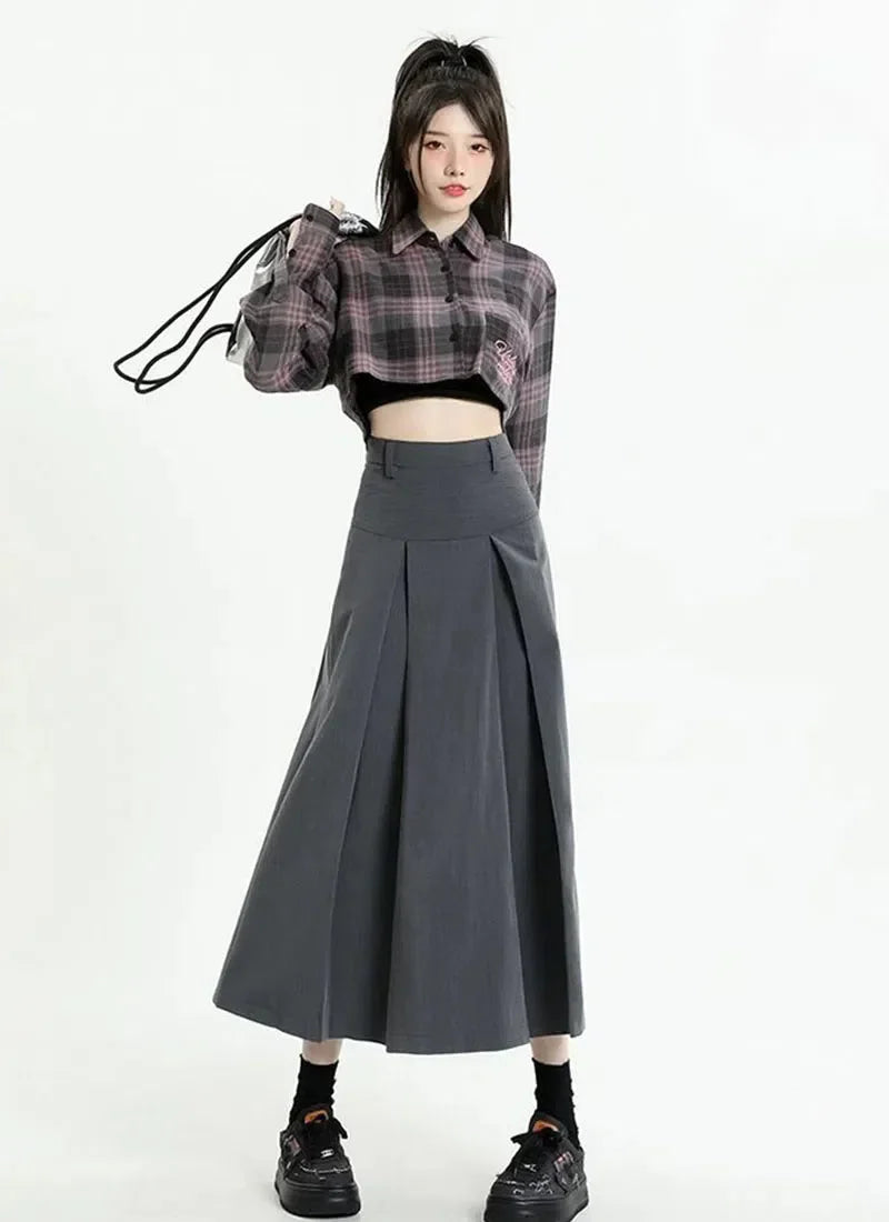 College Girl Pleated A-Line Midi Skirt - KAYSMAR