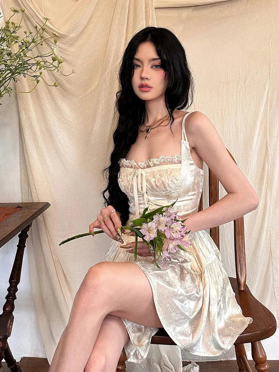 Coquette Floral Satin Mini Dress - KAYSMAR