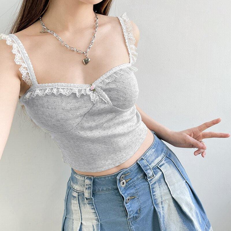 Coquette Lace Trimming Crop Top - KAYSMAR