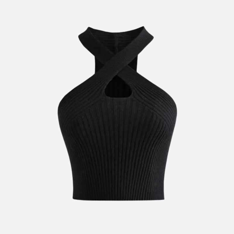 Corduroy Halter Neck Knitted Crop Top - KAYSMAR