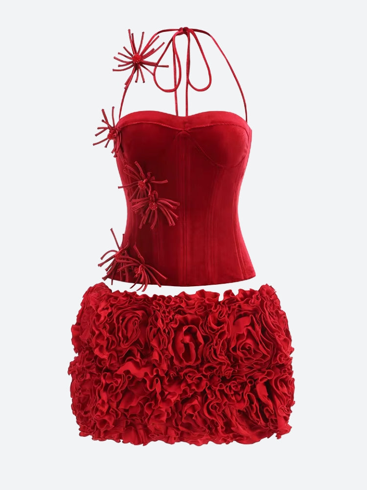 Corset Top & Ruffled Mini Skirt Two Piece Set - KAYSMAR