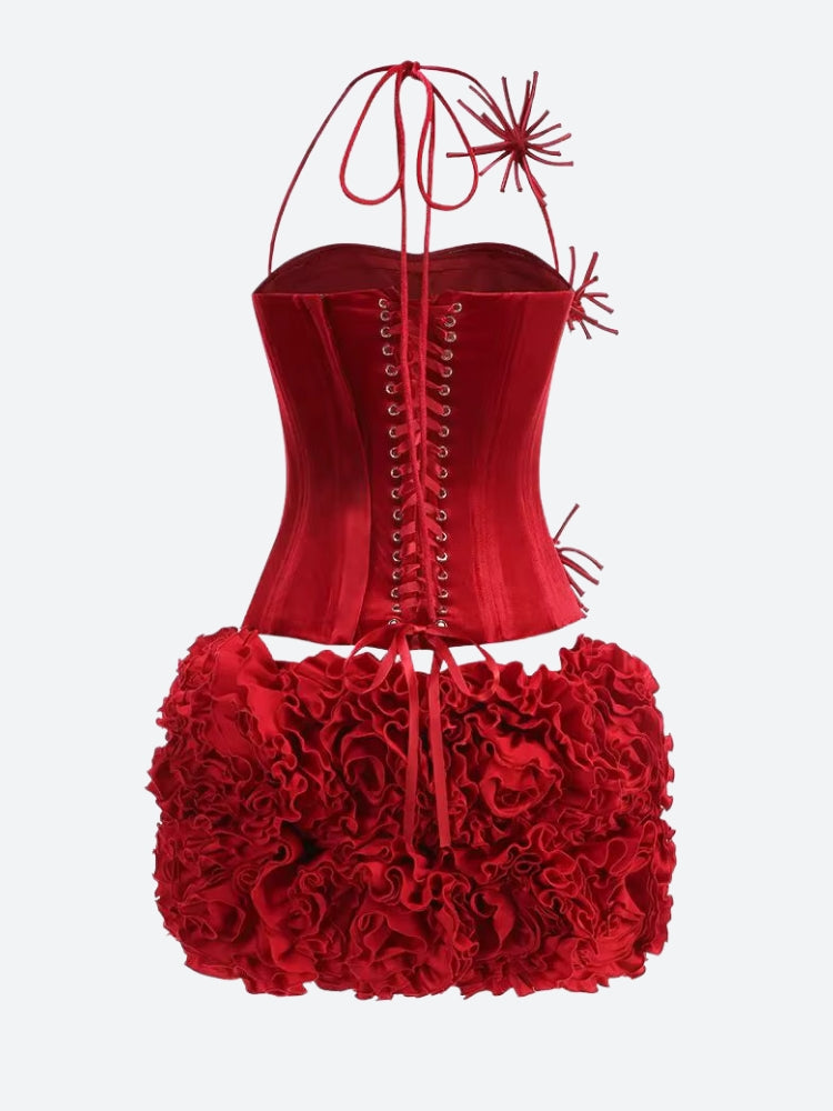 Corset Top & Ruffled Mini Skirt Two Piece Set - KAYSMAR